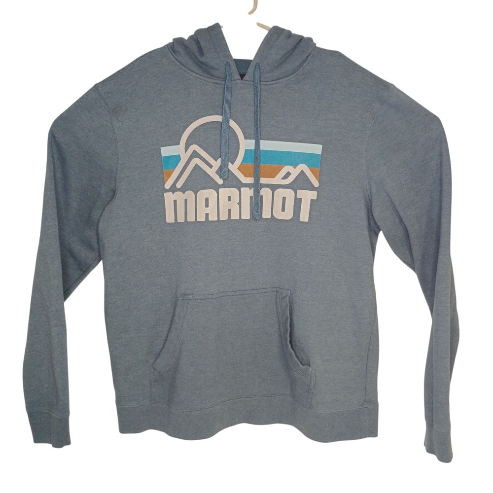 Marmot Coastal Hoodie‎ Mens Large Blue Mountain Graphic Hooded Sweatshirt